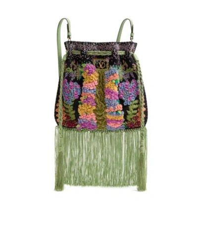 Valentino Nellcote Floral-embroidered Suede Crossbody Bag In Multi