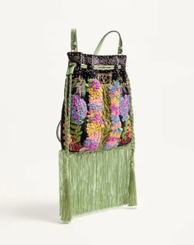 Valentino Nellcote Floral-embroidered Suede Crossbody Bag In Multi