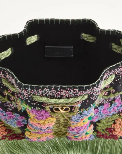 Valentino Nellcote Floral-embroidered Suede Crossbody Bag In Multi