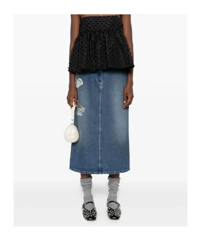 Simone Rocha Embellished Denim Flare Skirt In Blue