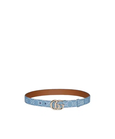 Gucci Gg Marmont Canvas Denim Belt In Multi