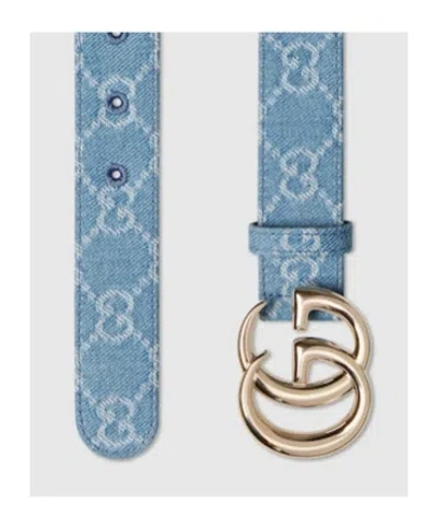 Gucci Gg Marmont Canvas Denim Belt In Multi