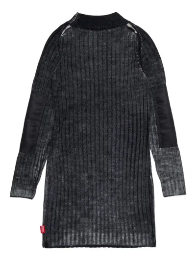 Diesel Abito Tubino In Lana Merino A Coste In Black