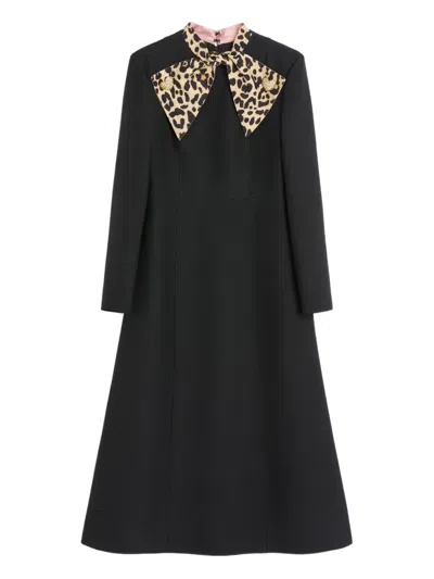 Valentino Black Crepe Couture Dress With Animal-print Bow
