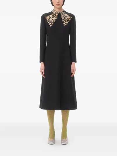 Valentino Black Crepe Couture Dress With Animal-print Bow