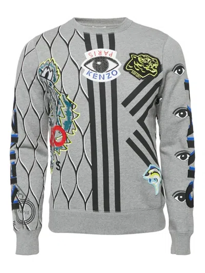 Pre-owned Kenzo 2023 Appliqué Netting Sweatshirt In Gray