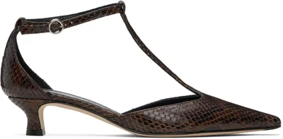 Aeyde Liz Snake Print Calf Leather Moka Shoes In Brown