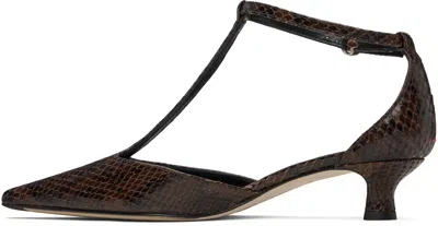 Aeyde Liz Snake Print Calf Leather Moka Shoes In Brown