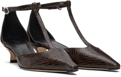 Aeyde Liz Snake Print Calf Leather Moka Shoes In Brown