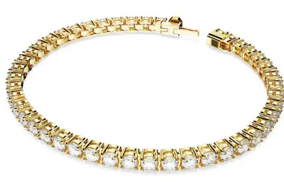Swarovski Crystal Round Cut Matrix Tennis Bracelet In Gold
