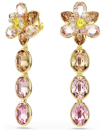 Swarovski Idyllia Multicolored Mixed Cuts Drop Earrings In Gold
