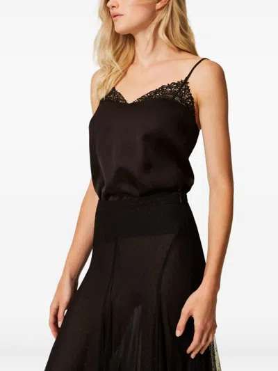 Twinset Top En Satin Avec Dentelle In Black