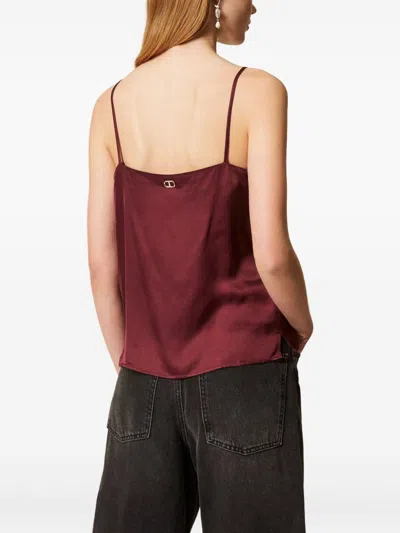 Twinset Lace-trimmed Top In Brown