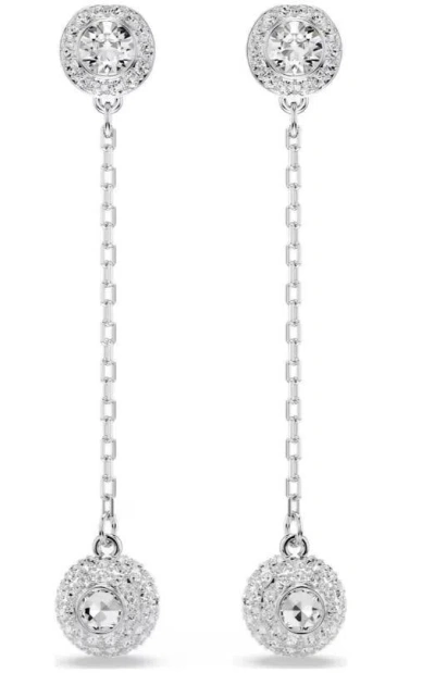 Swarovski Una Angelic Rhodium Plated Drop Earrings In Metallic