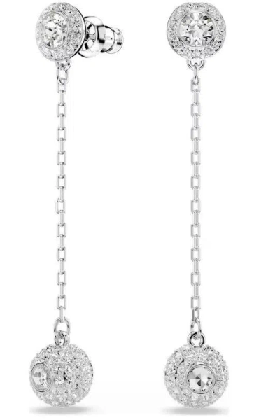 Swarovski Una Angelic Rhodium Plated Drop Earrings In Metallic