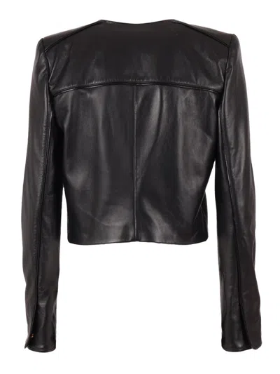 Elisabetta Franchi Leather Jacket With Monogram Metal Details In Black
