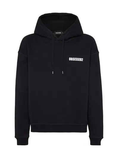 Dsquared2 Hooded Long Sleeve Cotton Sweatshirt In Black