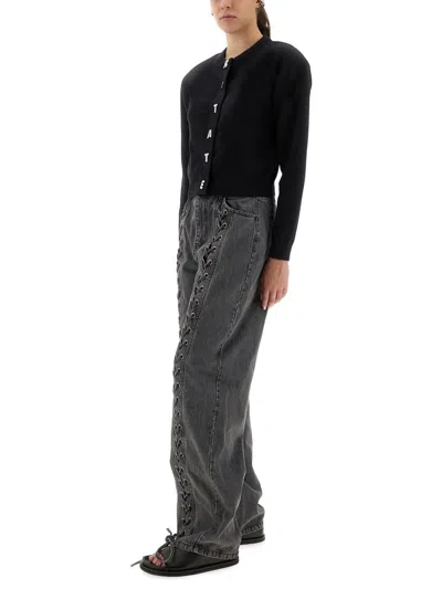 Rotate Birger Christensen Rotate Cropped Black Sweater With Padded Shoulders And Button Embellishments In Black