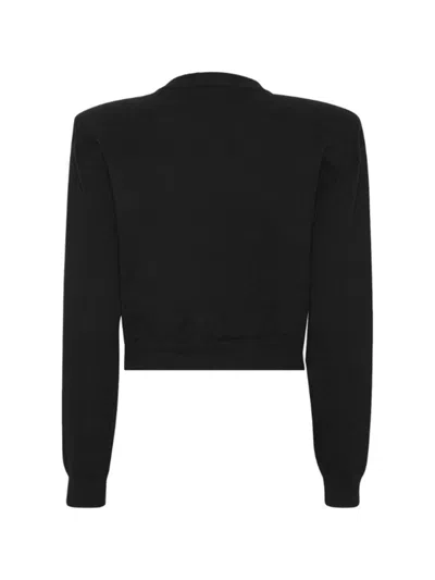 Rotate Birger Christensen Rotate Cropped Black Sweater With Padded Shoulders And Button Embellishments In Black