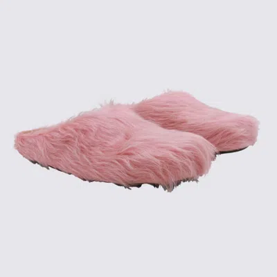 Marni Calf Hair Flat Sole Round Toe Sandals In Pink