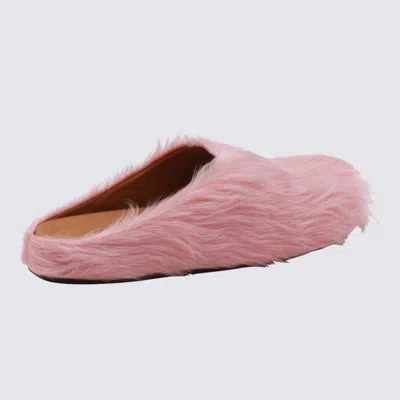 Marni Calf Hair Flat Sole Round Toe Sandals In Pink