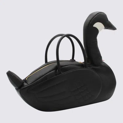 Thom Browne Black Leather Goose Top Handle Bag In Black