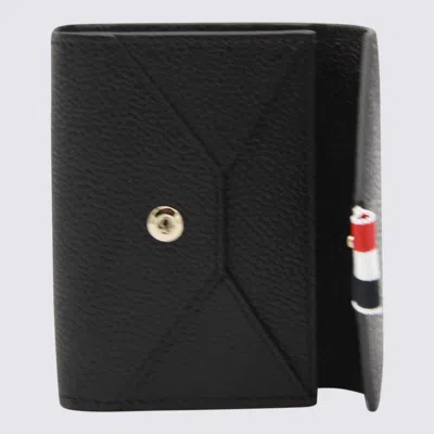 Thom Browne Black Leather Logo Wallet In Black