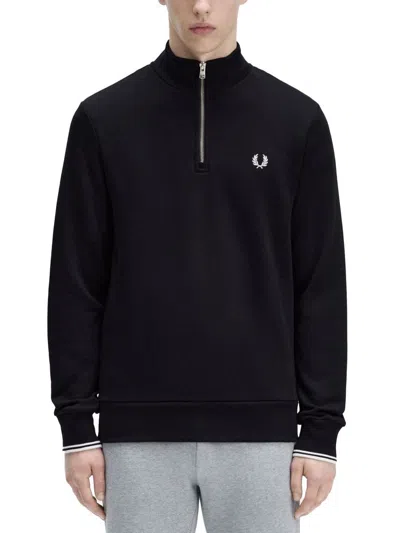 Fred Perry Half Zipper Sweatshirt In Blue