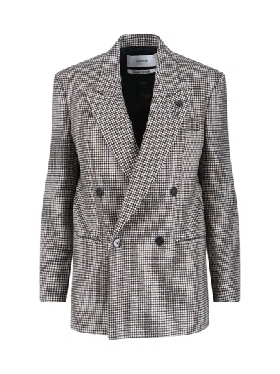 Lardini Double-breasted Houndstooth Blazer With Metal Logo Detail In Gray