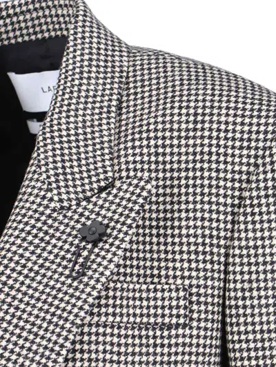 Lardini Double-breasted Houndstooth Blazer With Metal Logo Detail In Gray