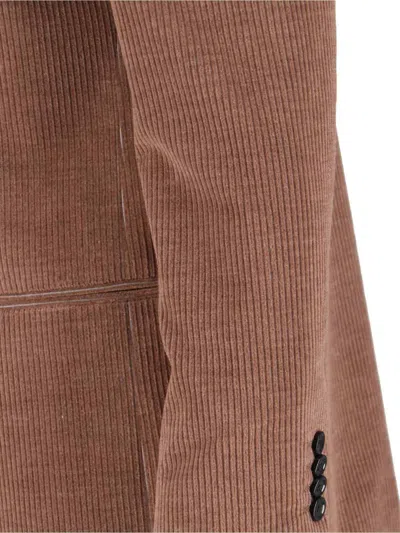 Lardini Corduroy Double-breasted Blazer Notched Lapels In Brown