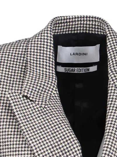 Lardini Double-breasted Houndstooth Blazer With Metal Logo Detail In Gray