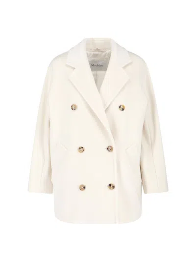 Max Mara Double-breasted Jacket Featuring Notched Lapels In Neutral