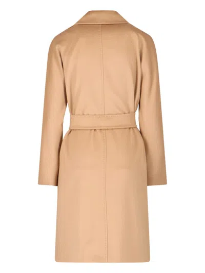 Max Mara Waist Belted Long Length Jacket In Neutral