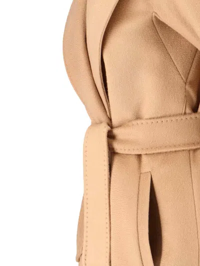 Max Mara Waist Belted Long Length Jacket In Neutral