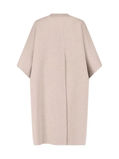 Max Mara Beige Cashmere Cape With Button Closure And Maxi Back Slit In Gold
