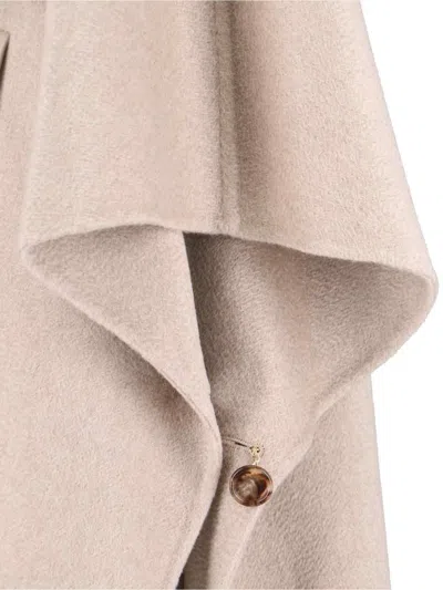 Max Mara Beige Cashmere Cape With Button Closure And Maxi Back Slit In Gold