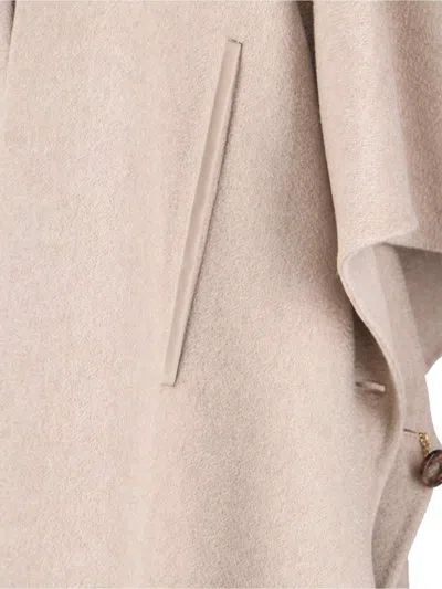 Max Mara Beige Cashmere Cape With Button Closure And Maxi Back Slit In Gold