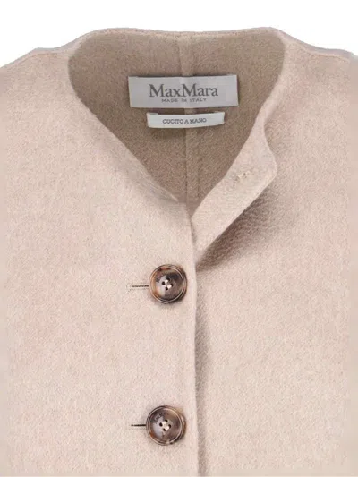 Max Mara Beige Cashmere Cape With Button Closure And Maxi Back Slit In Gold