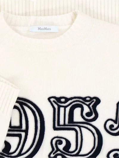 Max Mara Logo-embellishment Crew-neck Sweater In White