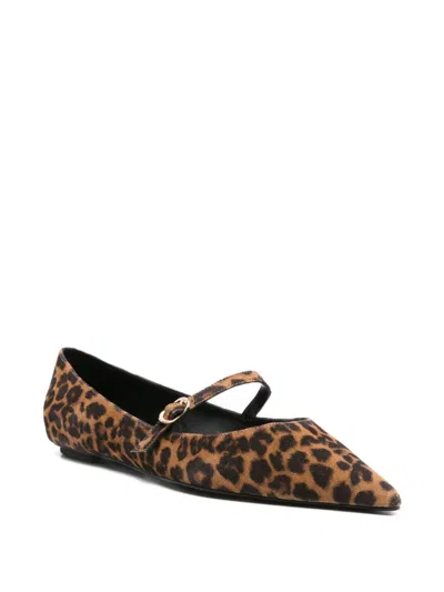 Stuart Weitzman Leopard Print Pointed-toe Ballet Flats In Brown