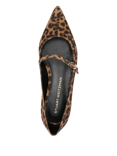 Stuart Weitzman Leopard Print Pointed-toe Ballet Flats In Brown