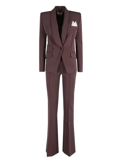 Elisabetta Franchi Single-breasted Tailored Suit With Flared Pants In Burgundy