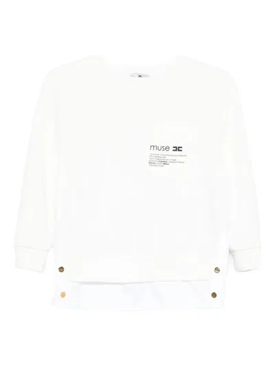 Elisabetta Franchi Fleece Top With Details In Poplin Fabric In White