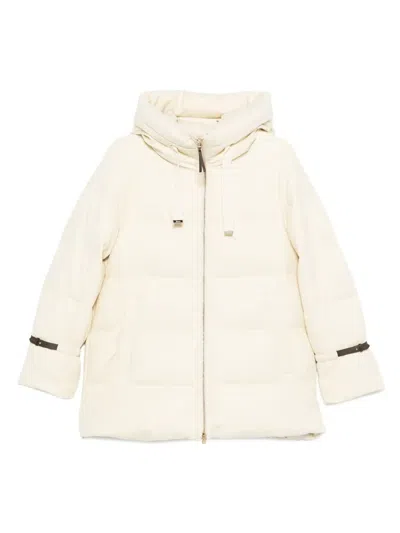 Herno Hooded Medium-length Wool Down Jacket With Zip In Neutral