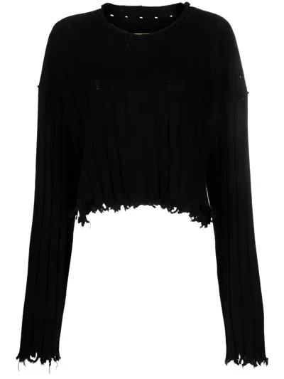 Uma Wang Cropped Ribbed Knitwear Top With Long Sleeves In Black