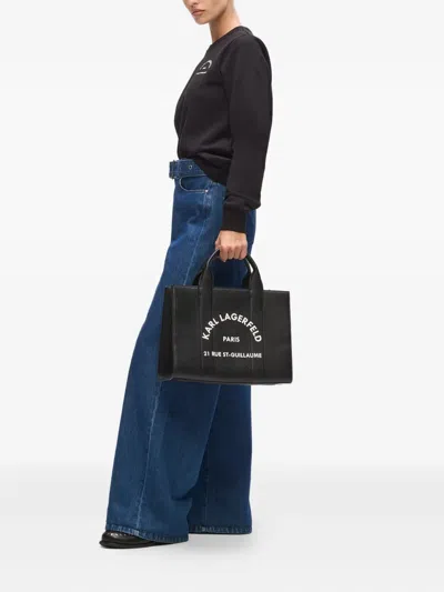 Karl Lagerfeld Medium Rue St-guillaume Logo Tote Bag In Black