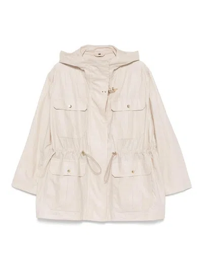Fay Linen And Cotton Blend Parka Coat In Neutral