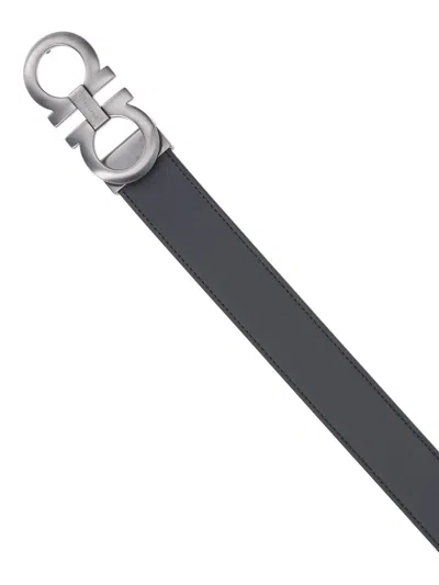 Ferragamo Adjustable Reversible Textured Belts In Black