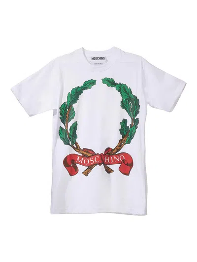 Moschino Laurel Wreath Graphic Print Crew Neck In White